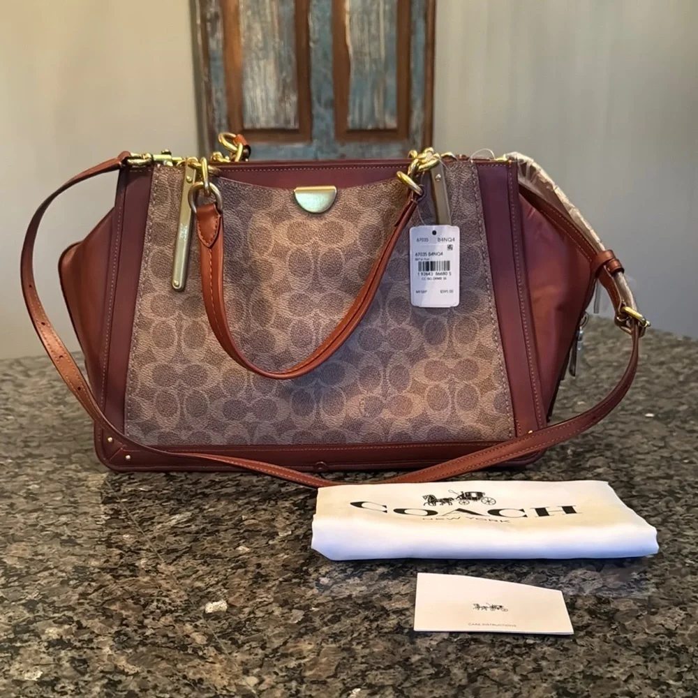 Coach Brown leather and Tan coated canvas Satchel with Structured Design NWT